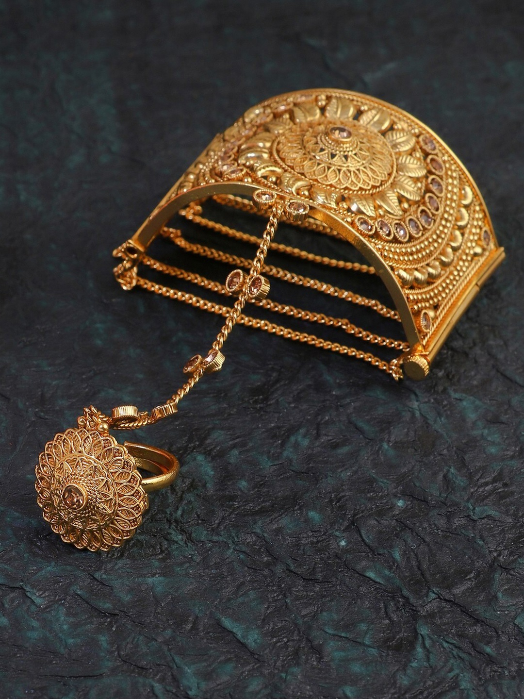 

Adwitiya Collection Gold-Plated Ring Bracelet
