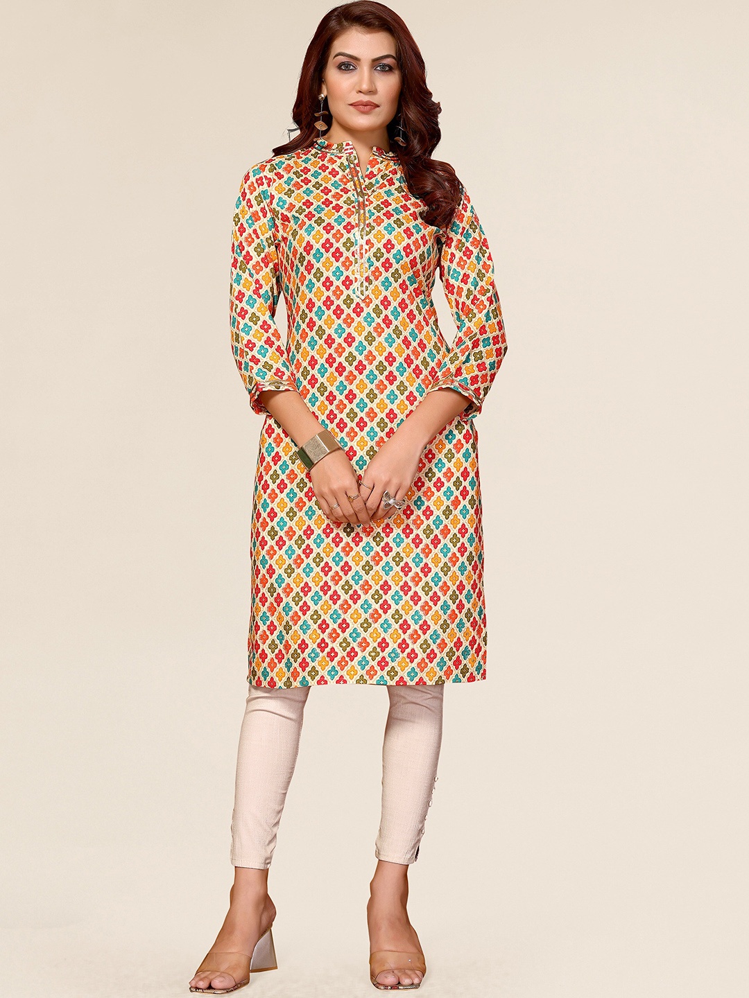 

TITANIUM SILK INDUSTRIES PVT. LTD. Geometric Printed Cotton Kurta, Red