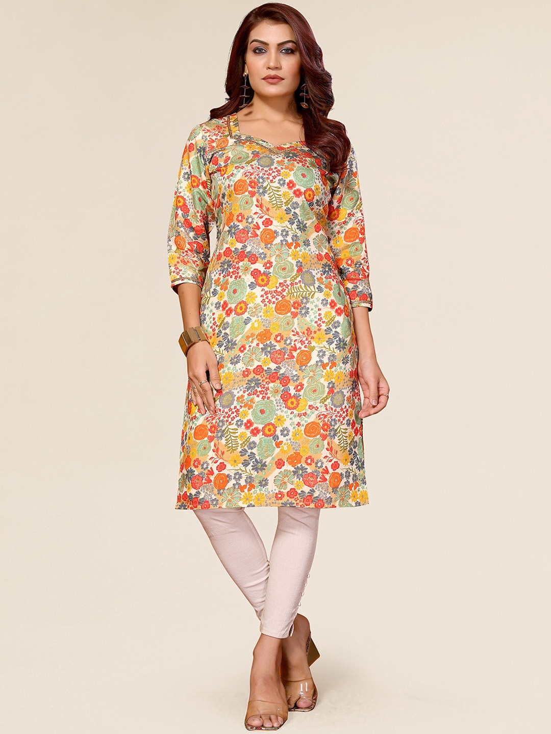 

TITANIUM SILK INDUSTRIES PVT. LTD. Floral Printed Regular Kurta, Yellow