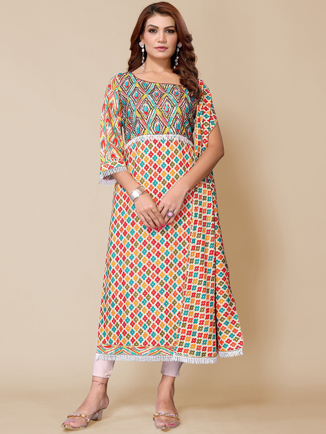 

TITANIUM SILK INDUSTRIES PVT. LTD. Geometric Printed Sequinned Kurta, Orange