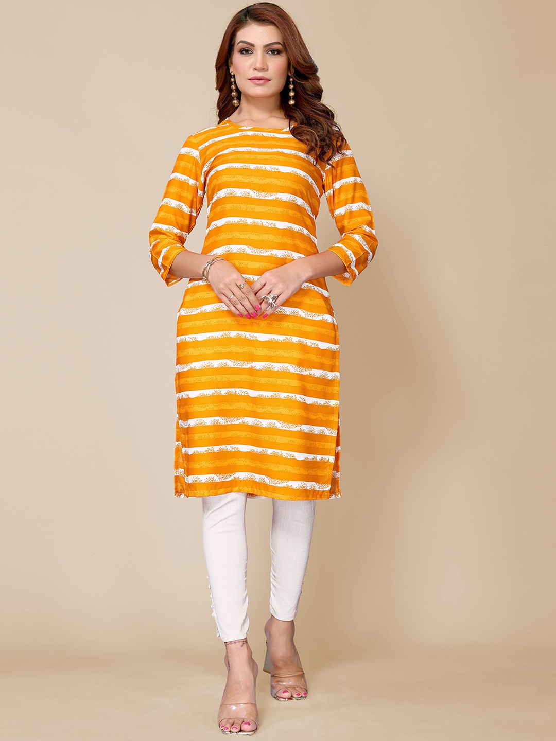 

TITANIUM SILK INDUSTRIES PVT. LTD. Striped Straight Kurta, Yellow
