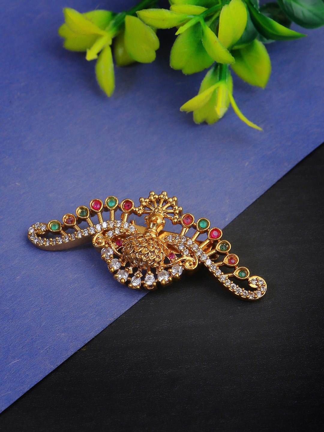 

Adwitiya Collection Gold-Plated Artificial Stone Kalash Design Brooch