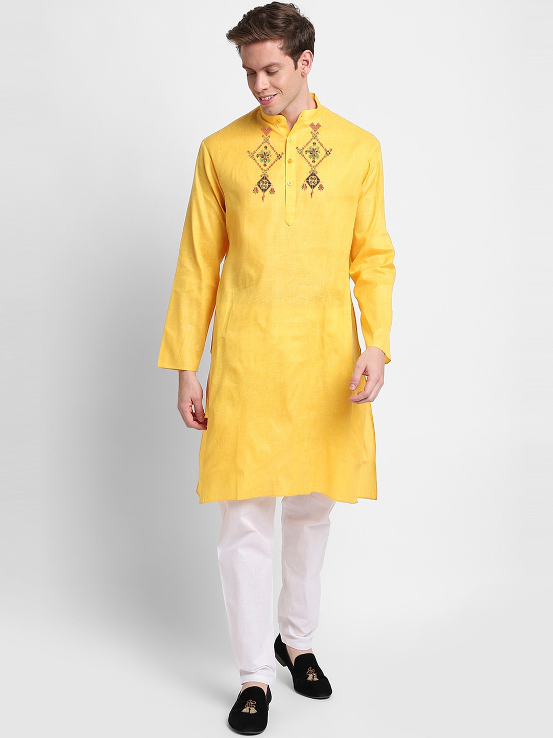 

DEVOILER Ethnic Motifs Block Print Kurta, Yellow