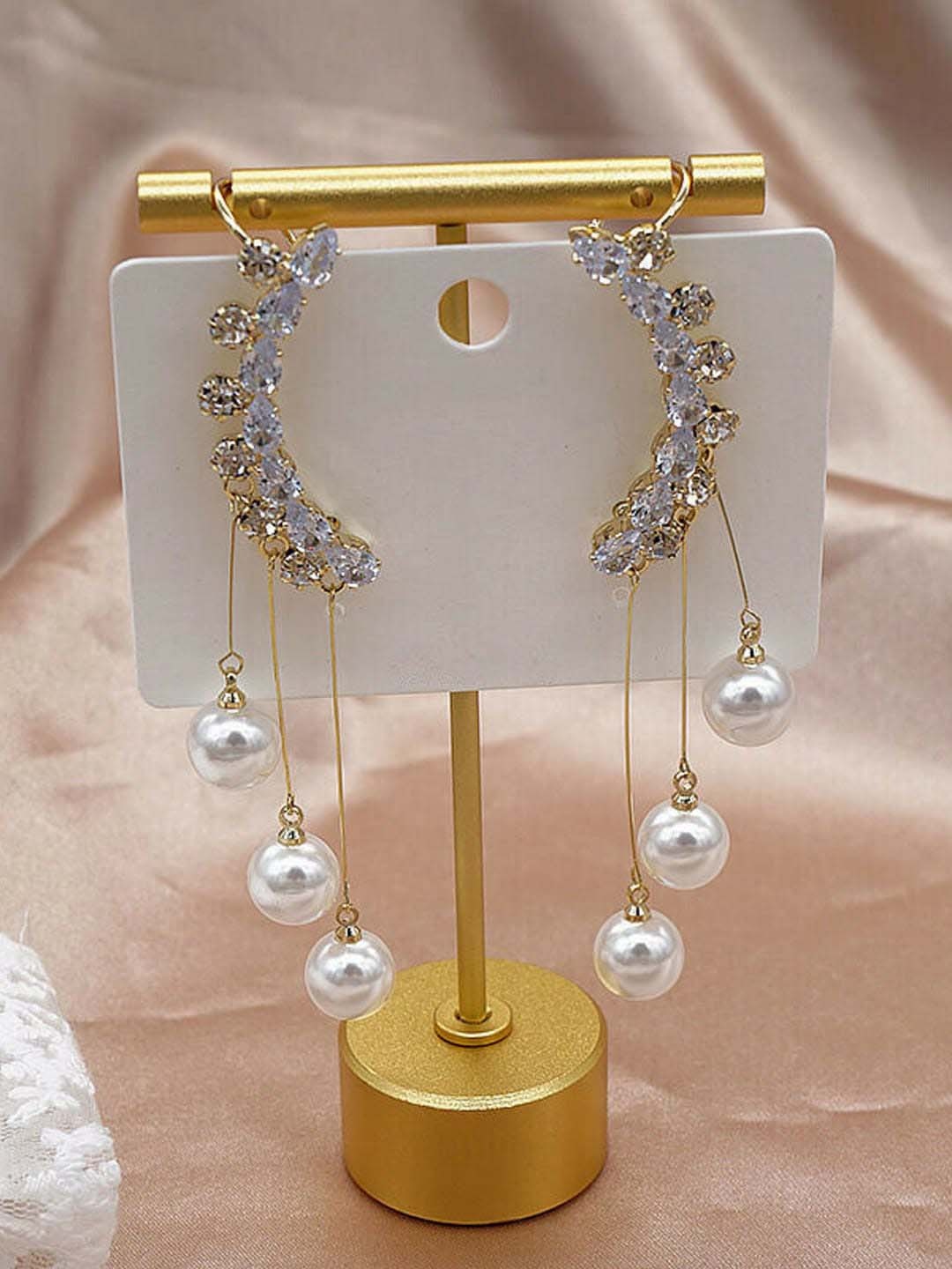 

FIMBUL Gold Plated Zircon Studded Ear Cuffs With Beaded Tassels