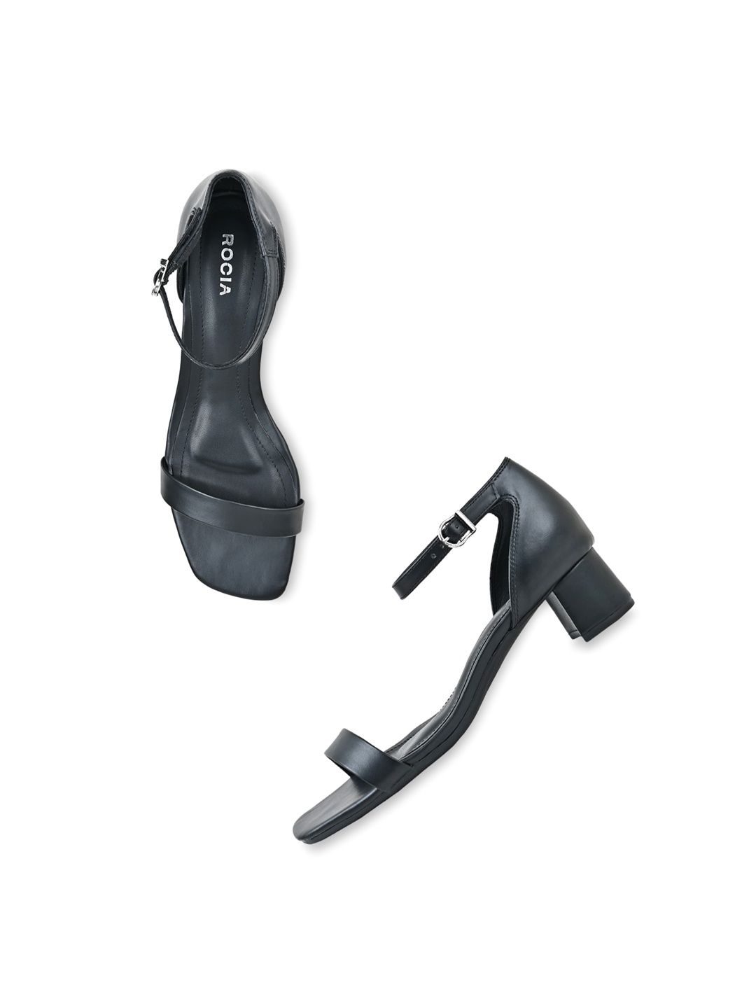 

Rocia Square Toe Block Heels With Buckles, Black