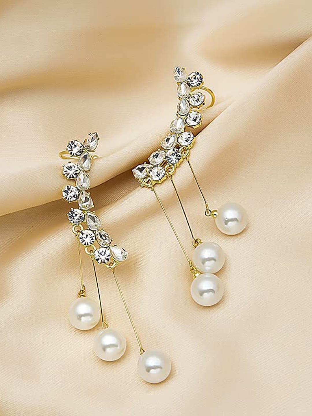

VAGHBHATT Gold-plated Zircon Studded Ear Cuff With Beads Tassel