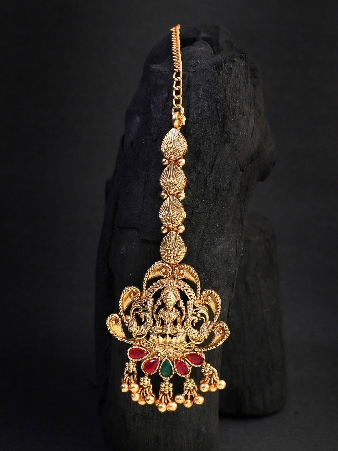 

Adwitiya Collection Gold-Plated Stone-Studded Beaded Maangtikka