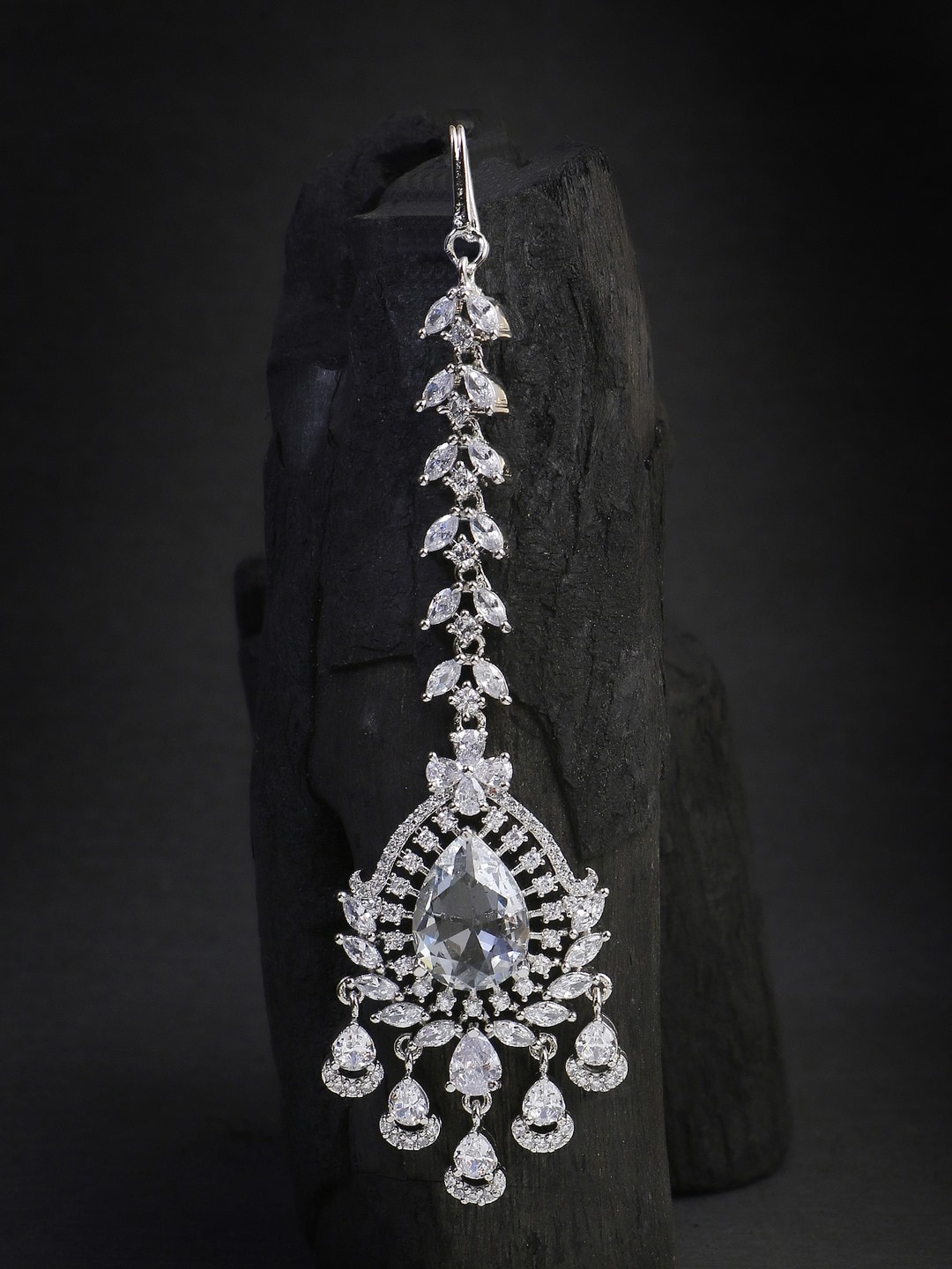 

Adwitiya Collection Rhodium-Plated Artificial Stone Studded Head Jewellery, Silver