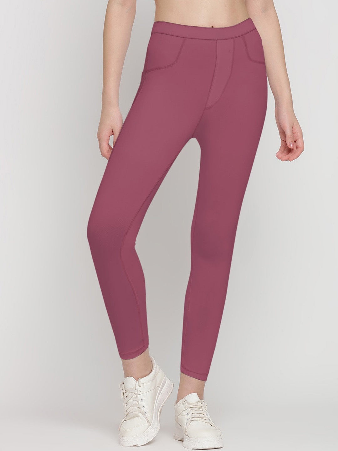 

Wearjukebox Women High-Rise Ankle Length Dry-fit Technology Flex-fit Sports Tights, Pink