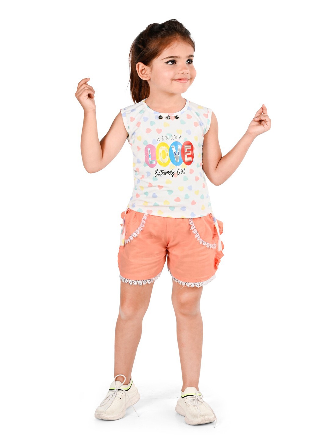 

BAESD Girls Conversational Printed Sleeveless Top with Shorts, Orange