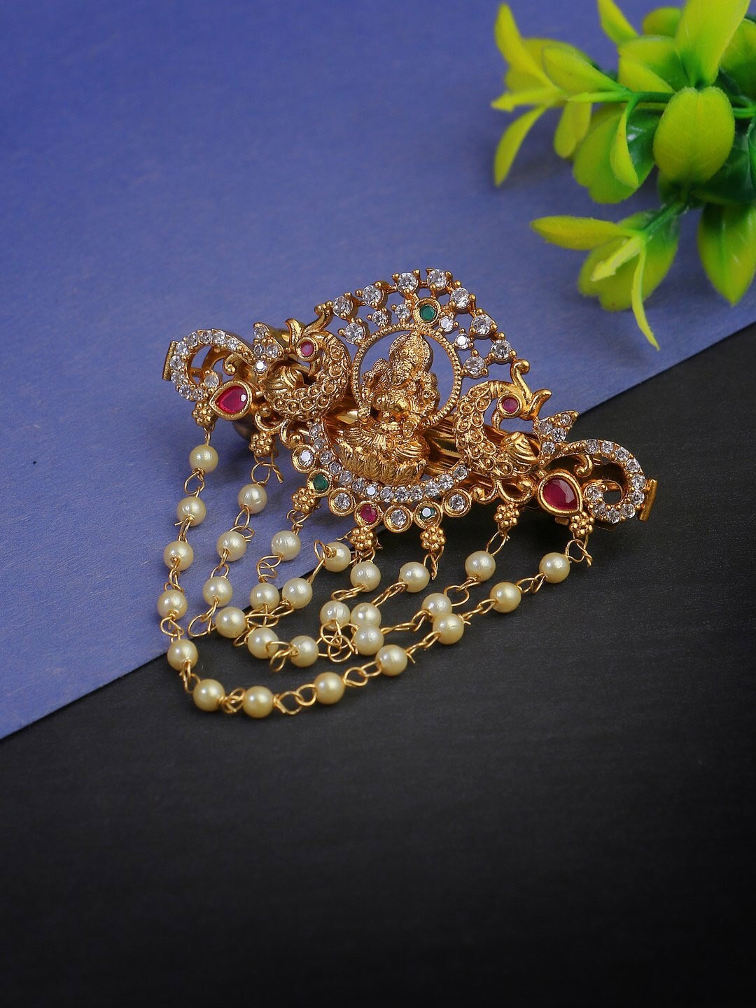 

Adwitiya Collection Women Gold-Plated Beaded French Barrette