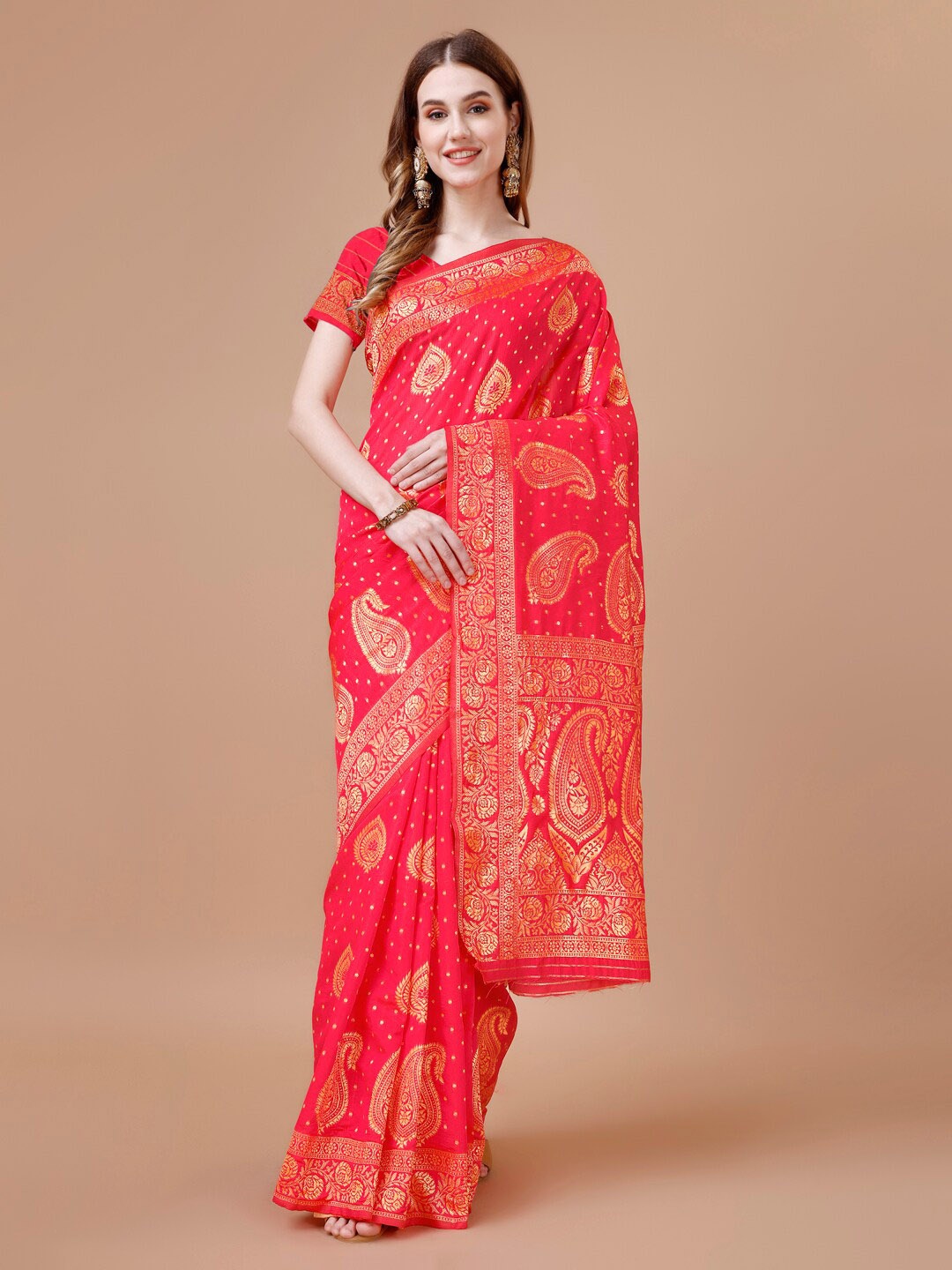 

MAGMINA Woven Design Zari Art Silk Banarasi Saree, Pink