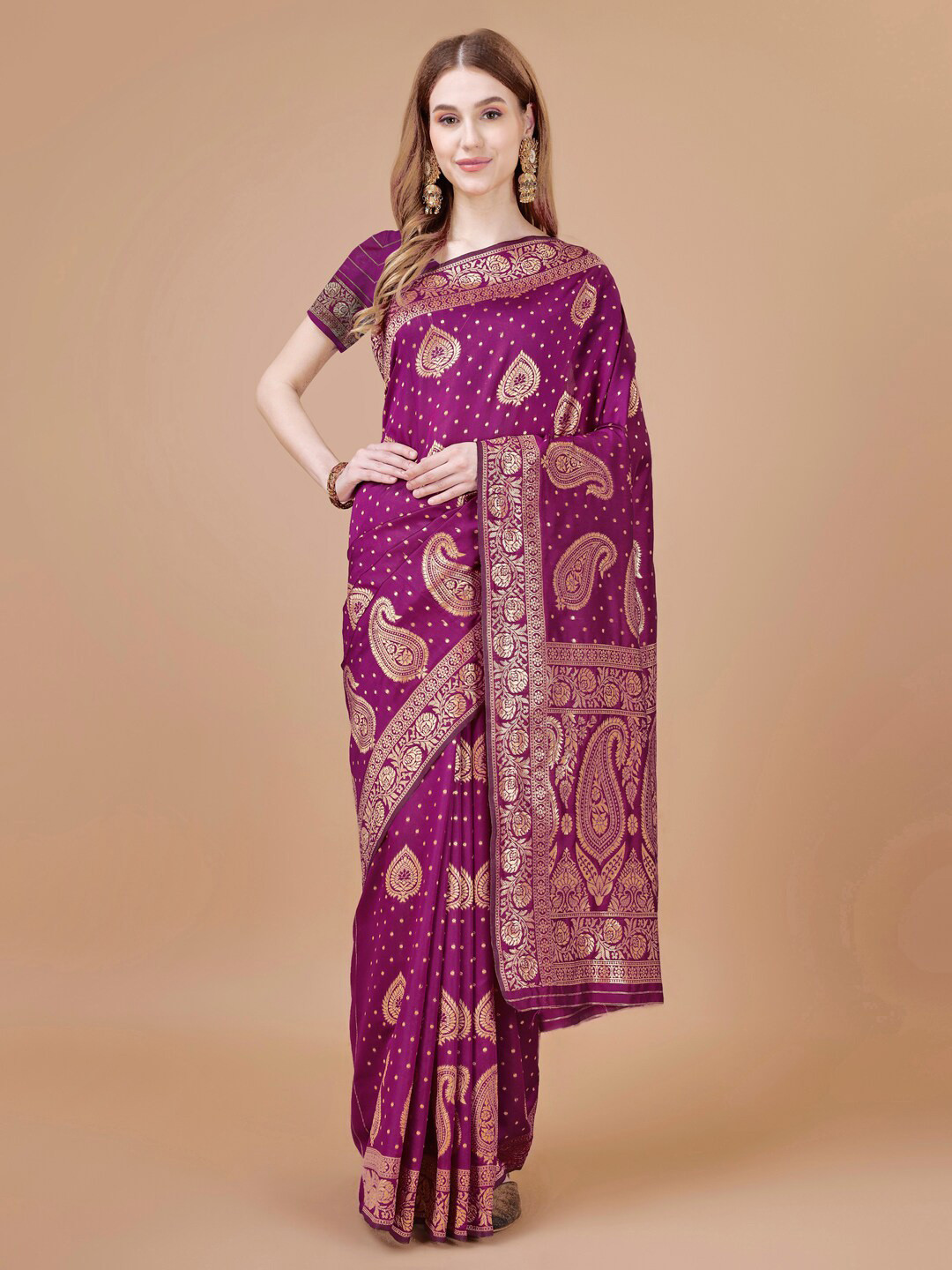 

MAGMINA Paisley Wwoven Design Zari Banarasi Saree, Purple