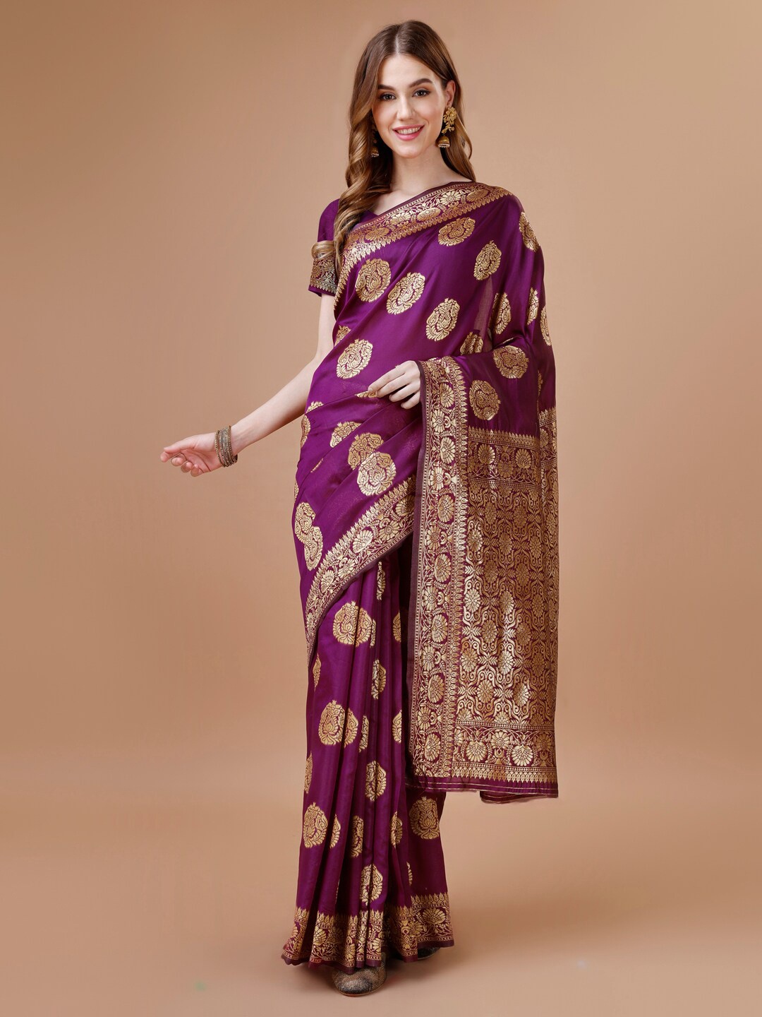 

MAGMINA Woven Design Zari Banarasi Saree, Purple