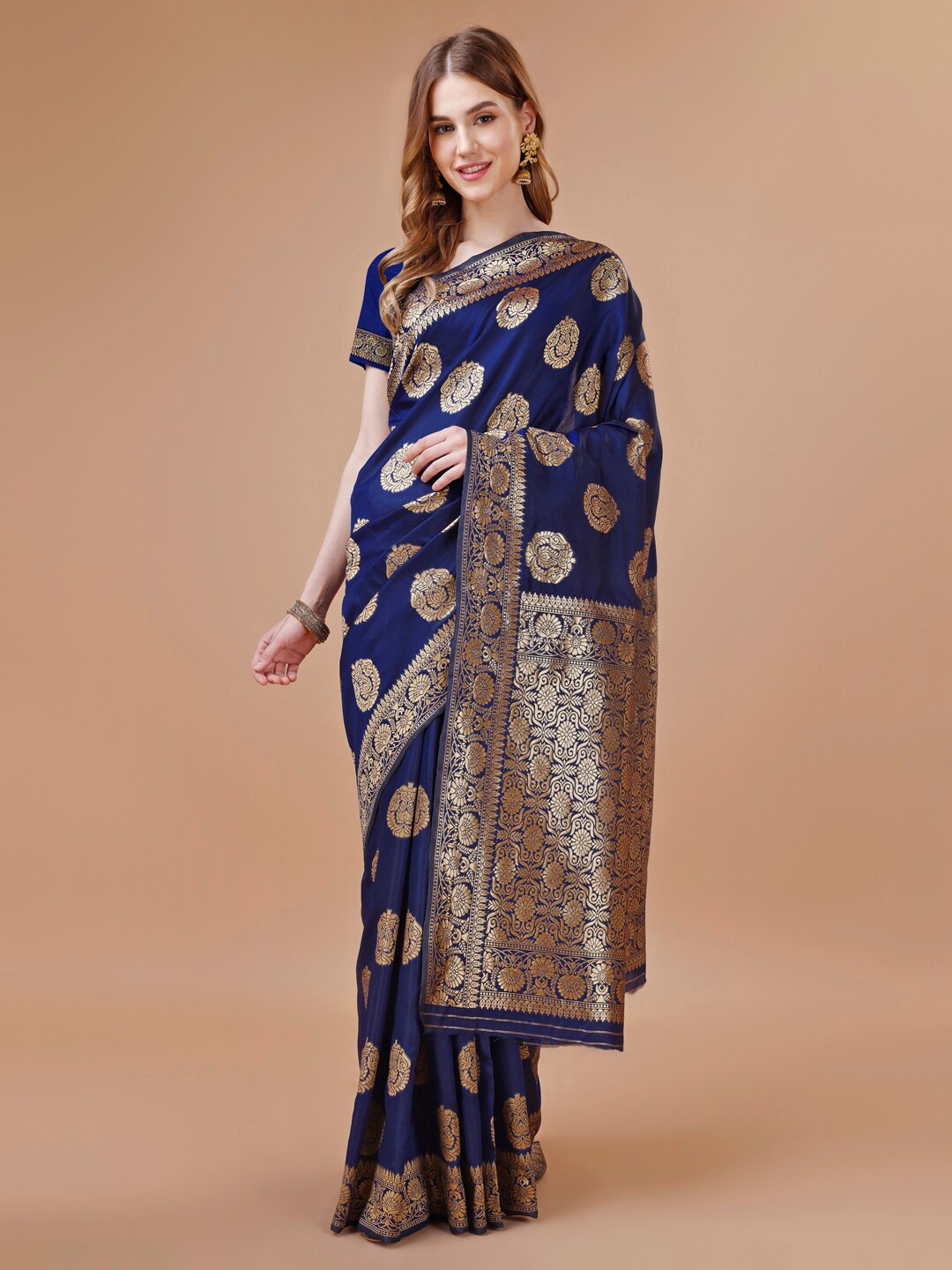 

MAGMINA Woven Design Zari Art Silk Banarasi Saree, Navy blue