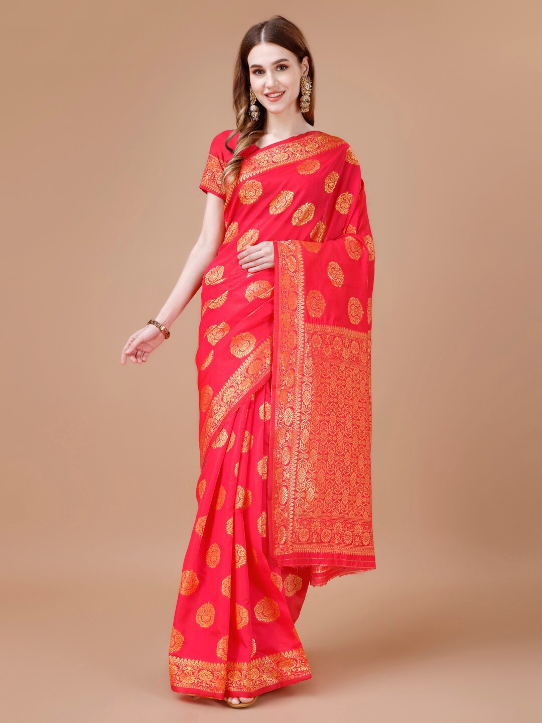 

MAGMINA Ethnic Motifs Woven Design Zari Art Silk Banarasi Saree, Pink
