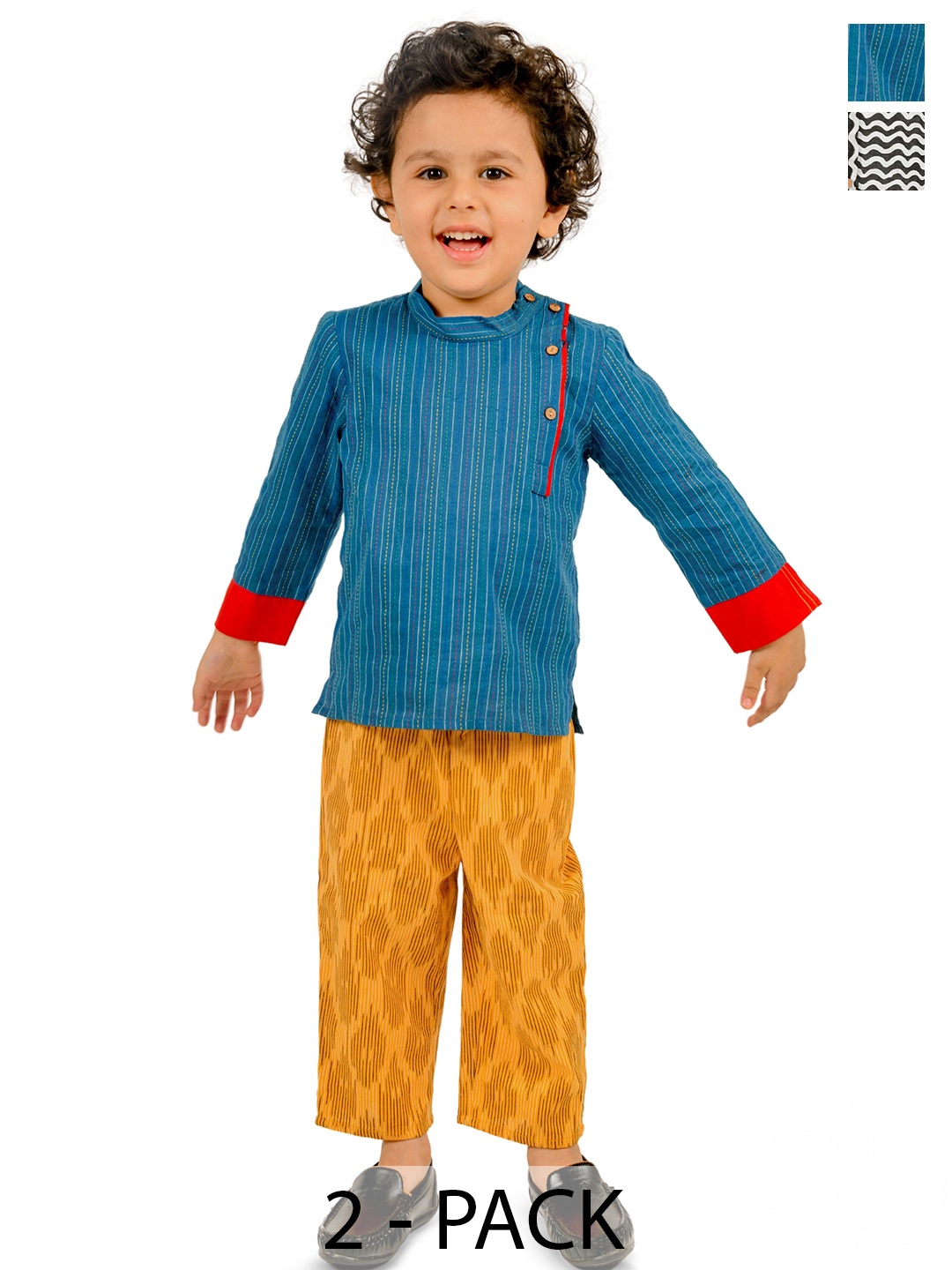 

Tiny Bunnies Boys pack Of 2 Printed Pure Cotton Shirt with Trousers, Blue