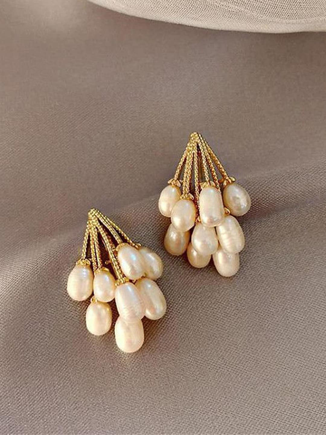 

VAGHBHATT Gold Plated Pearl Beaded Stud Earrings