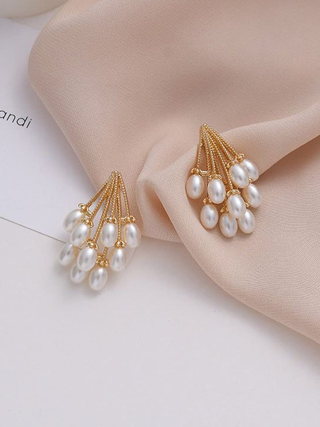 

VAGHBHATT Gold Plated Pearl Beaded Drop Earrings