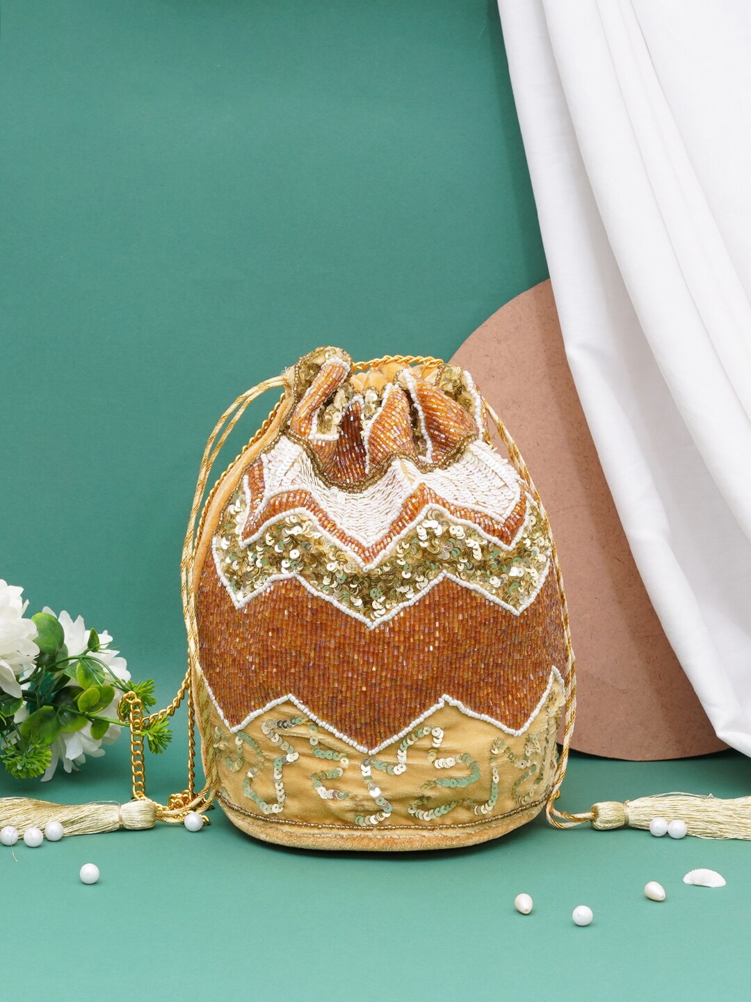 

FABBHUE Embroidered Potli Clutch, White