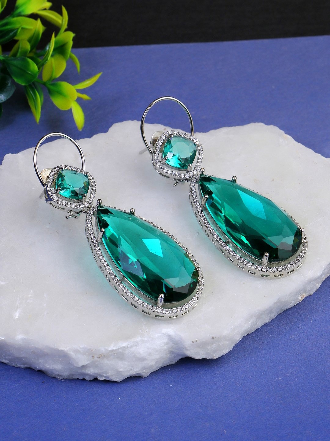 

Adwitiya Collection Rhodium Plated Stone Studded Classic Drop Earrings, Silver
