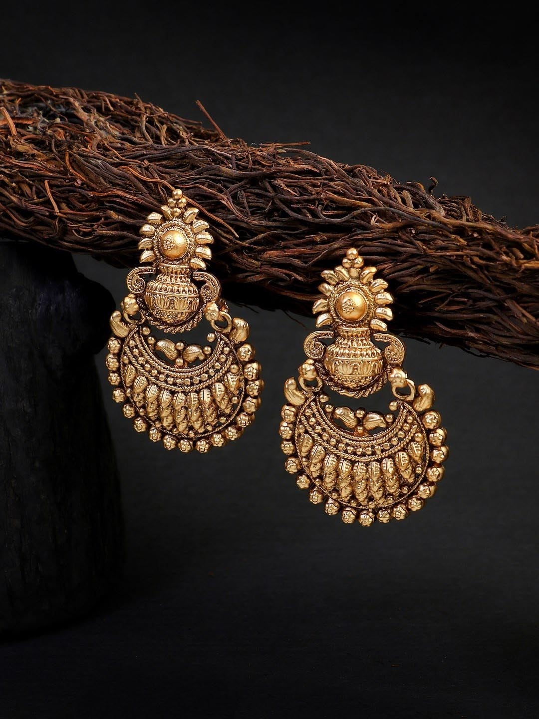 

Adwitiya Collection Gold-Plated Classic Chandbalis Earrings