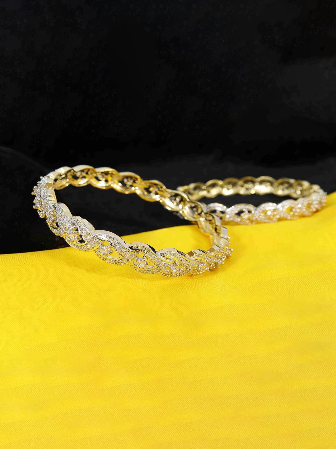 

NMII Set Of 2 Gold Plated & Stone Studded Bangles, Silver