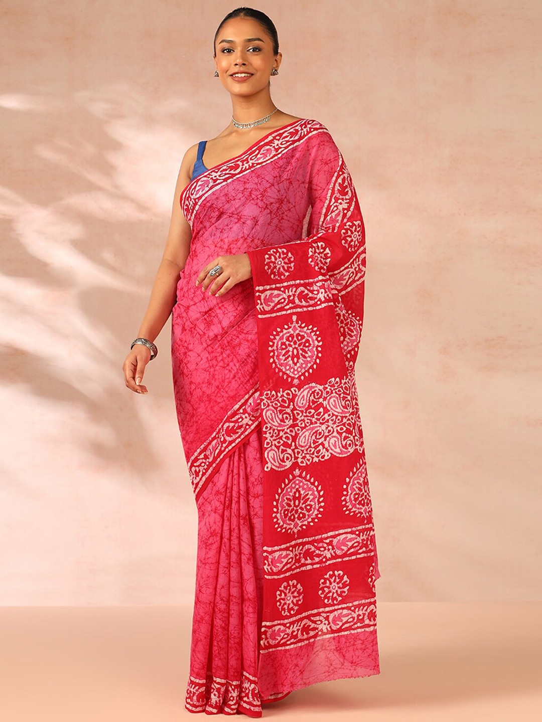 

Taneira Batic Printed Pure Cotton Saree, Pink