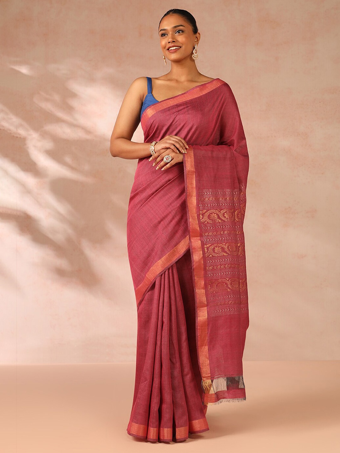 

Taneira Zari Pure Tussar Silk Saree, Pink