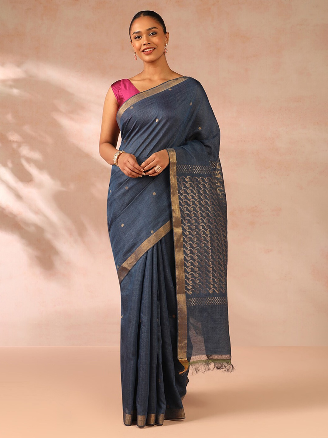 

Taneira Ethnic Motifs Woven Design Zari Saree, Navy blue