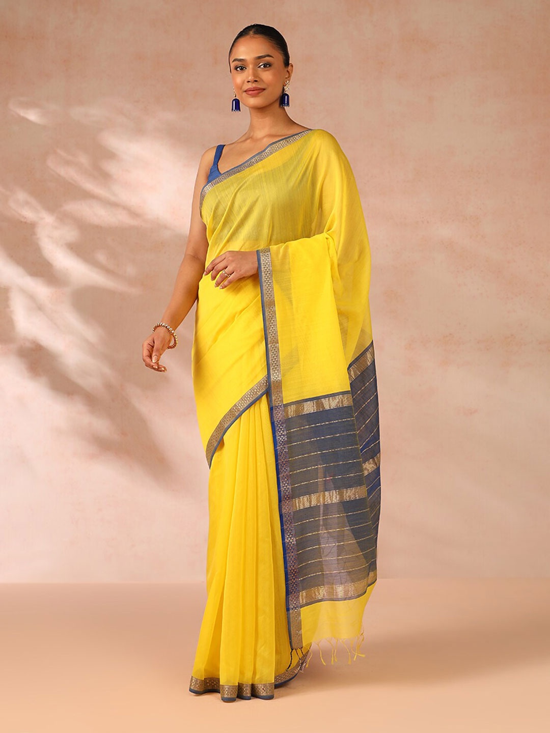 

Taneira Zari Silk Cotton Maheshwari Saree, Yellow