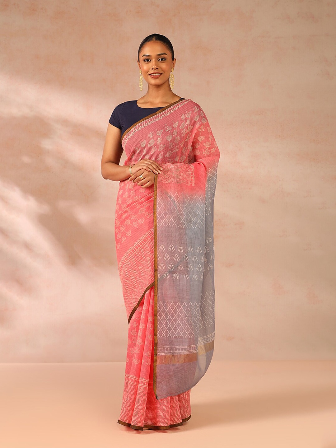 

Taneira Geometric Printed Pure Silk Kota Saree, Pink