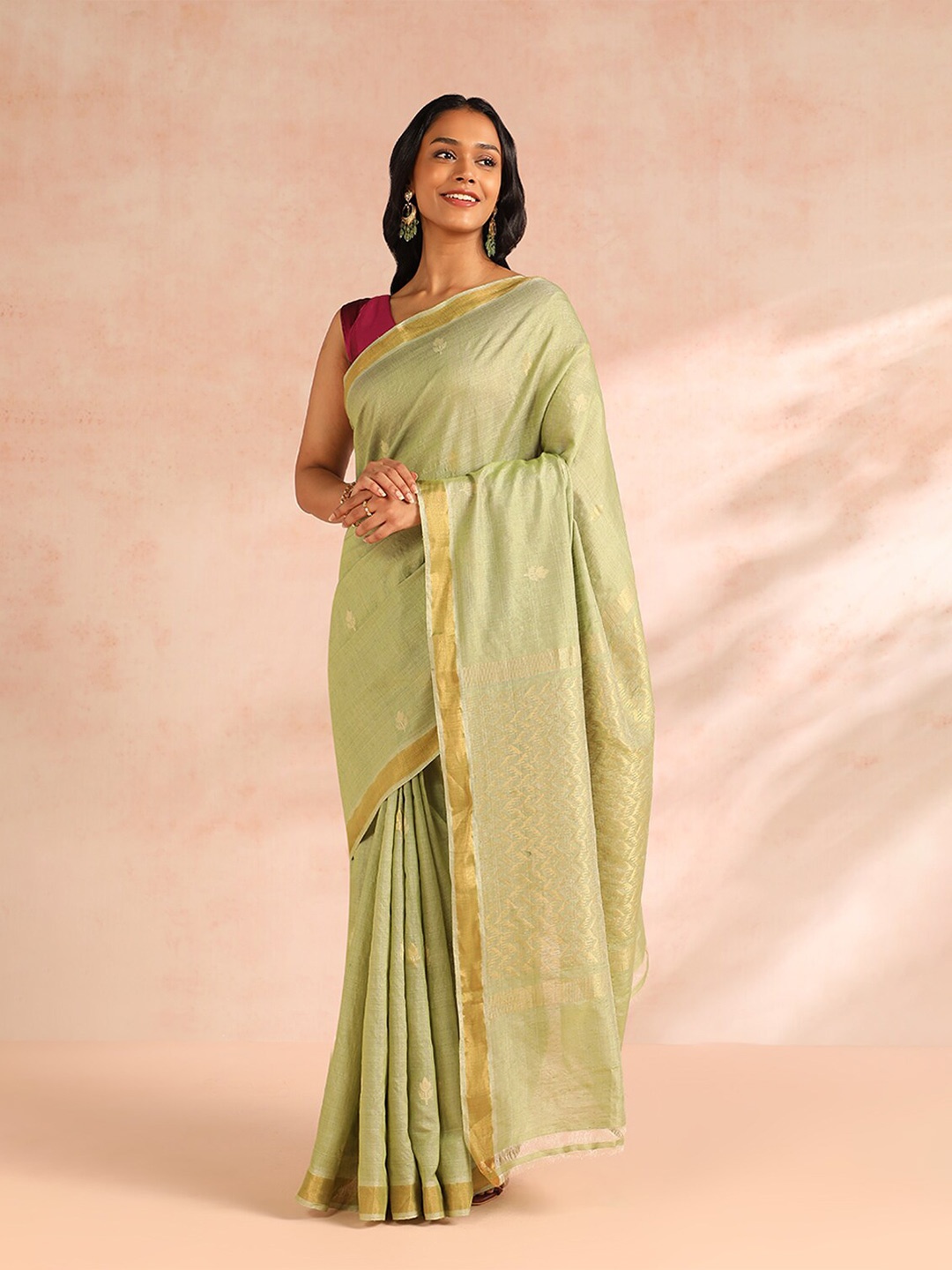 

Taneira Ethnic Motifs Woven Design Zari Saree, Green