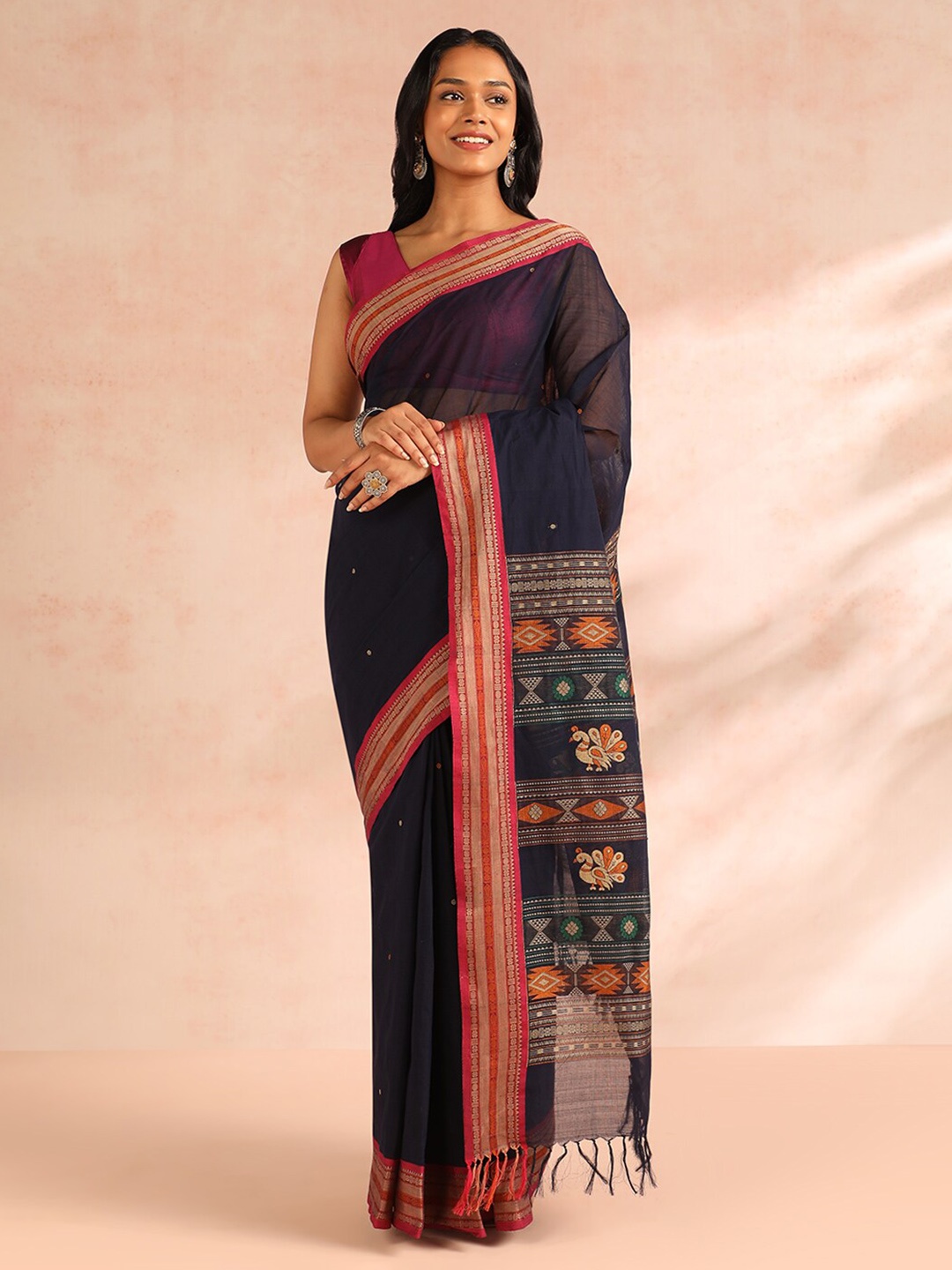 

Taneira Ethnic Motifs Woven Design Zari Saree, Navy blue