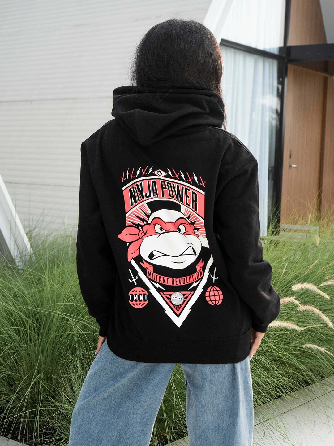 COLOR CAPITAL Unisex Hooded Printed Pure Cotton Sweatshirt, Black
