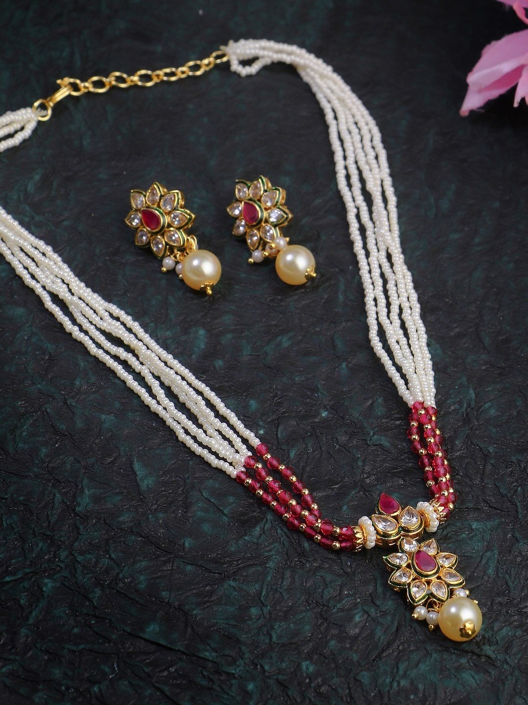 

Adwitiya Collection Gold-Plated Stone-Studded Jewellery Set