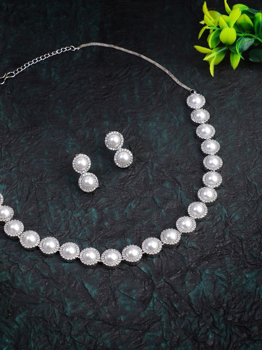

Adwitiya Collection Rhodium Plated Pearl Beaded Jewellery Set, Silver