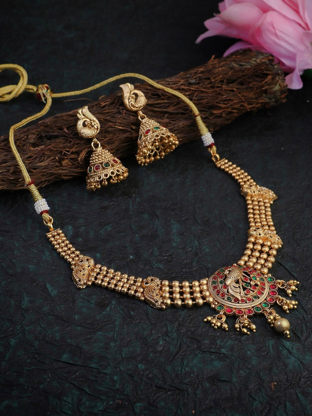 

Adwitiya Collection Gold-Plated Stone-Studded Jewellery Set