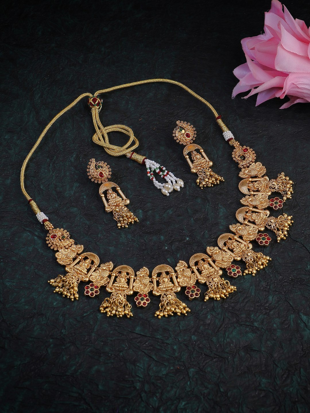 

Adwitiya Collection Gold-Plated Stone-Studded Jewellery Set