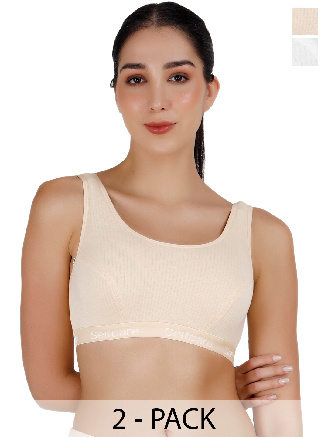 

SELFCARE Pack Of 2 Striped Round Neck Sleeveless Thermal Tops, White