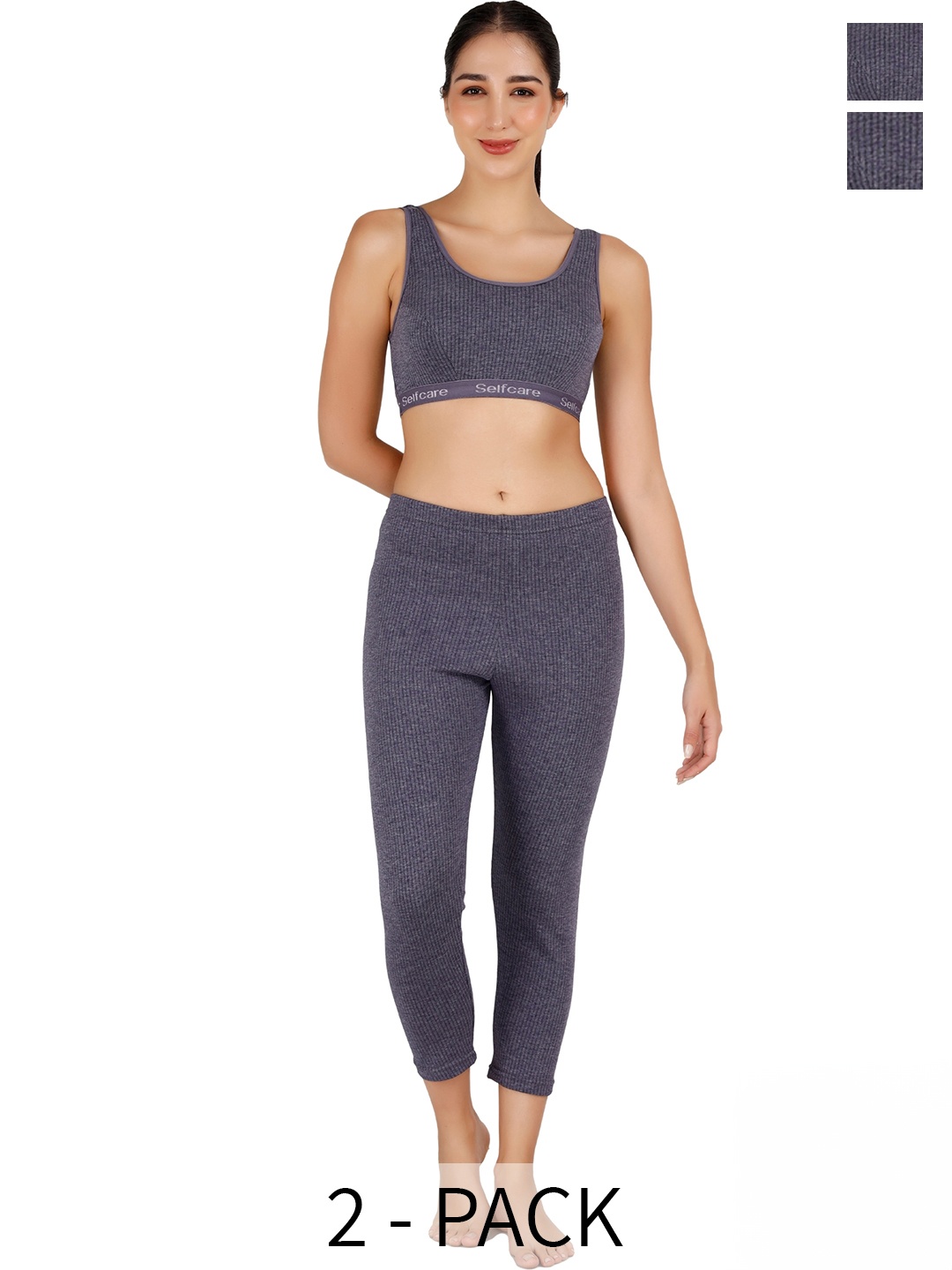 

SELFCARE Pack Of 2 Striped Thermal Sets, Blue