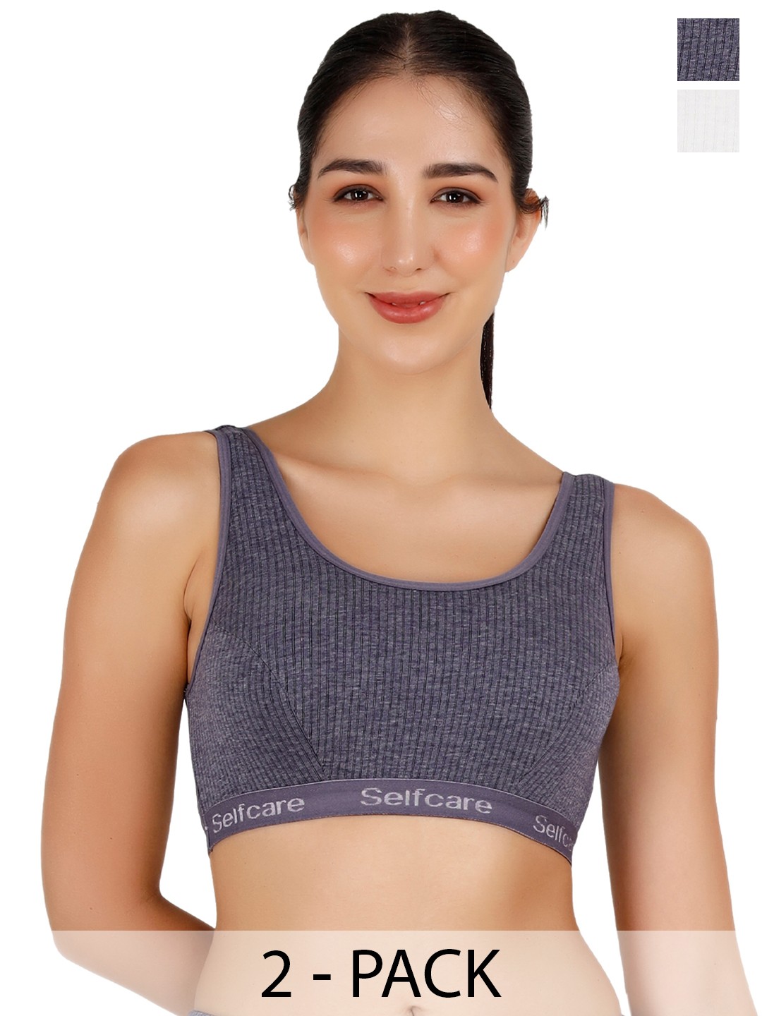 

SELFCARE Pack Of 2 Striped Round Neck Sleeveless Thermal Tops, White