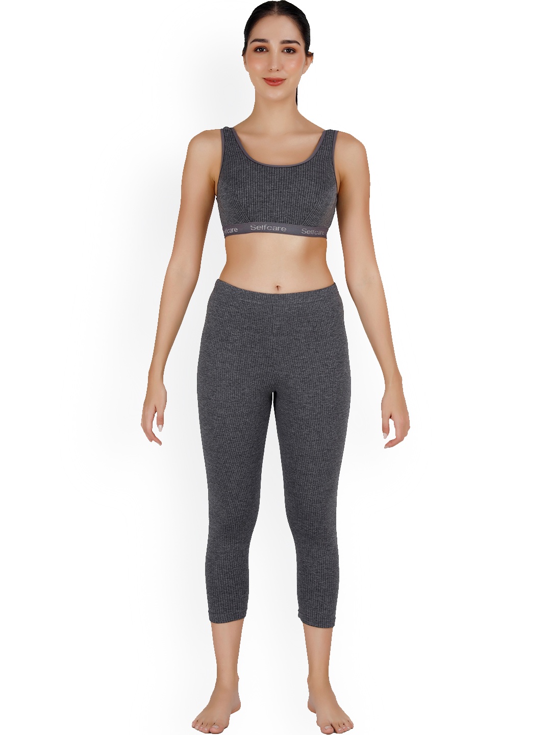 

SELFCARE Women Striped Thermal Set, Charcoal