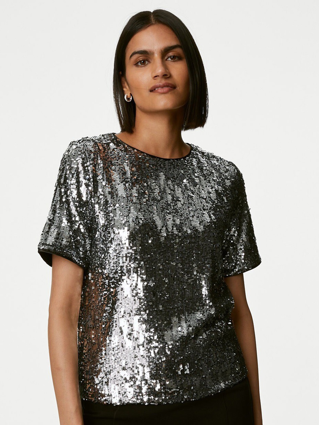 

Marks & Spencer Embellished Round Neck Top, Silver