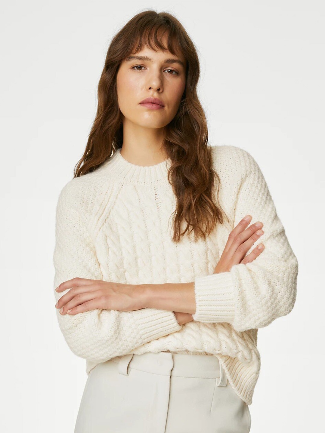 

Marks & Spencer Long Sleeves Cable Knit Pullover, Off white