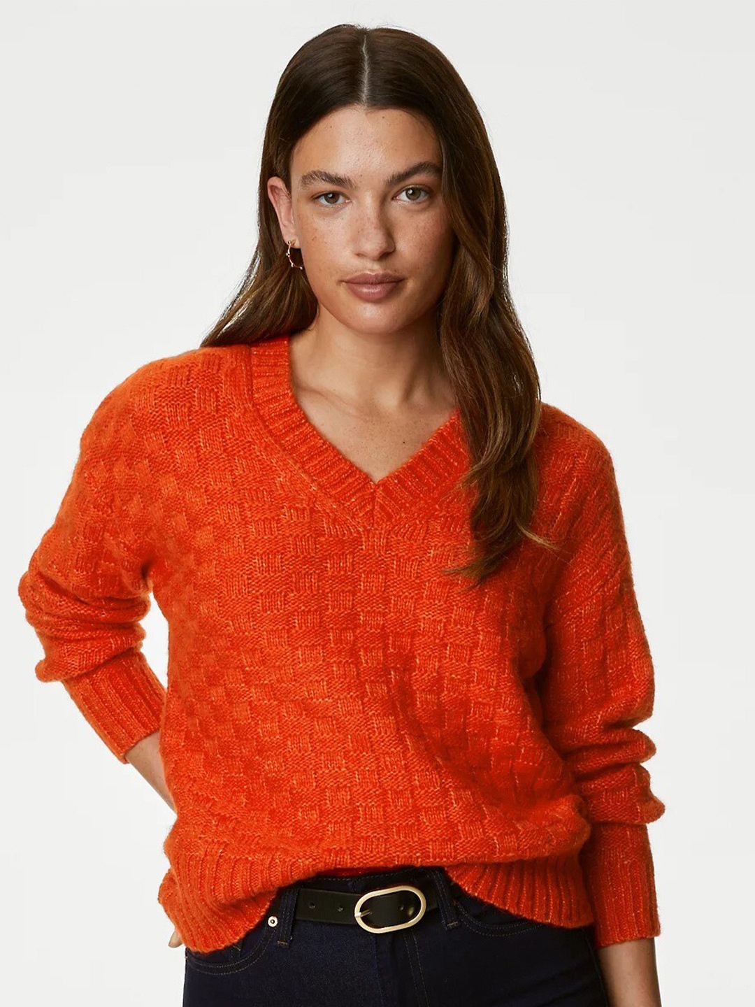 

Marks & Spencer Cable Knit Self Design Pullover Sweater, Orange