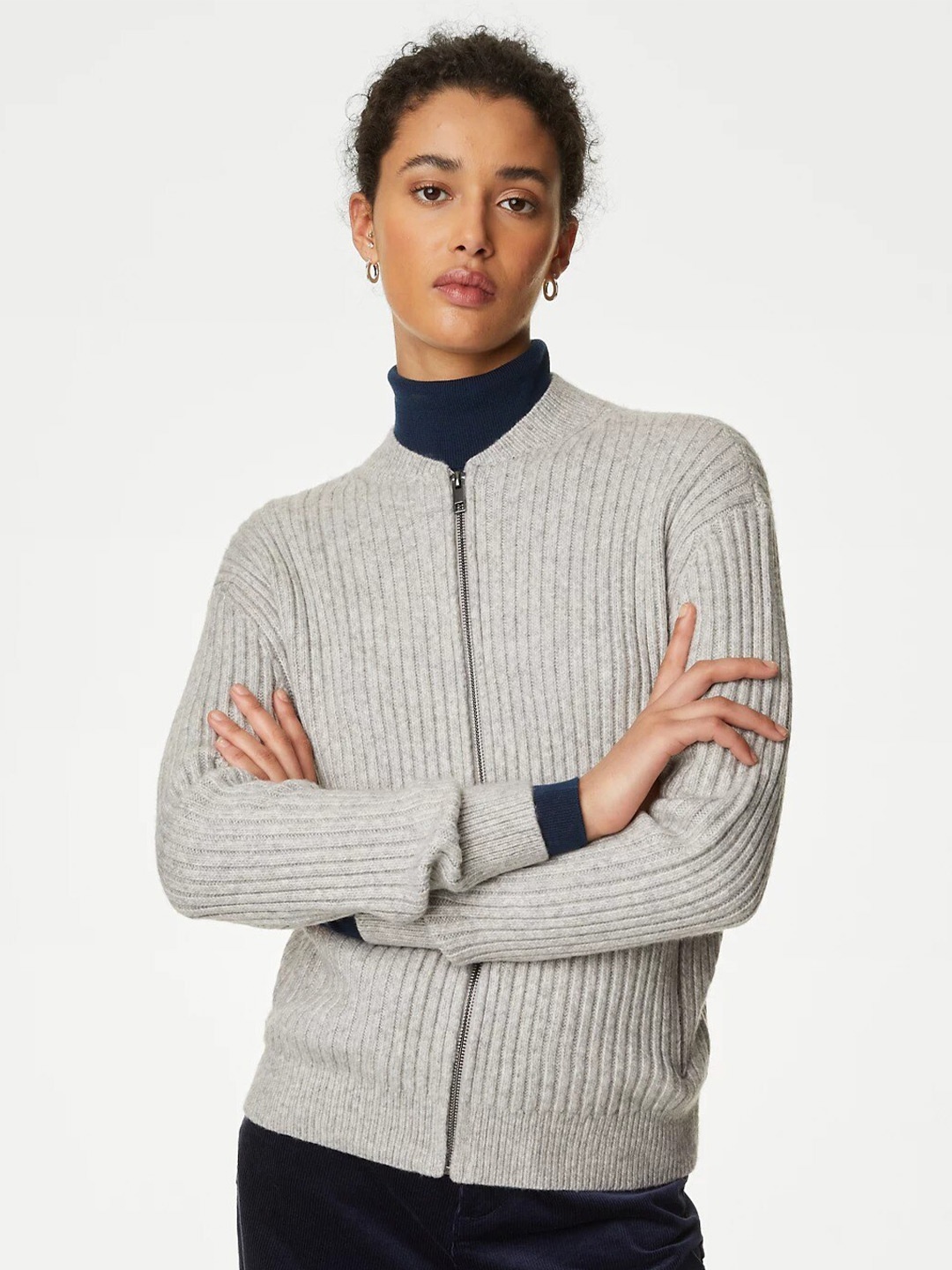 

Marks & Spencer Ribbed Long Sleeves Cardigan, Grey