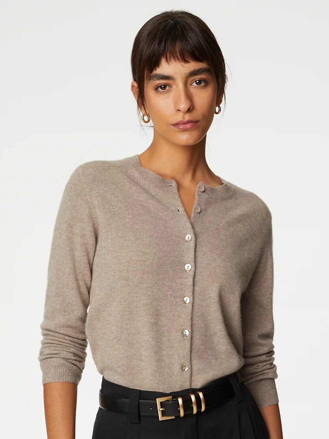 

Marks & Spencer Long Sleeves Knitted Cashmere Cardigan, Camel brown