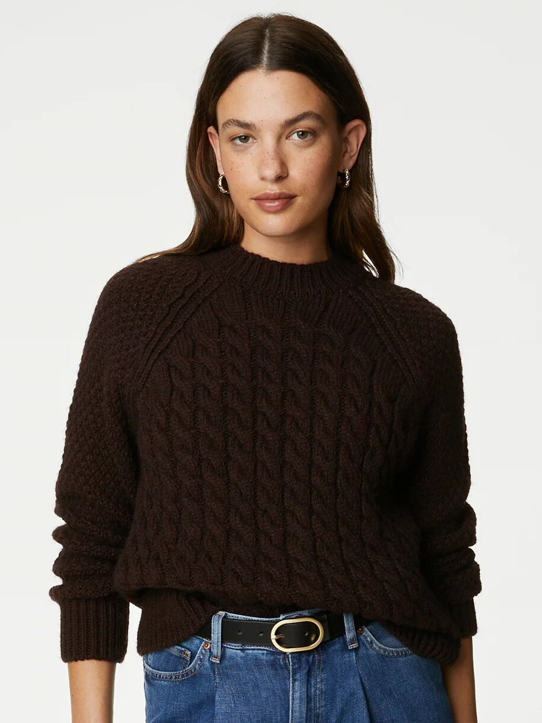 

Marks & Spencer Cable Knit Long Sleeves Pullover, Brown