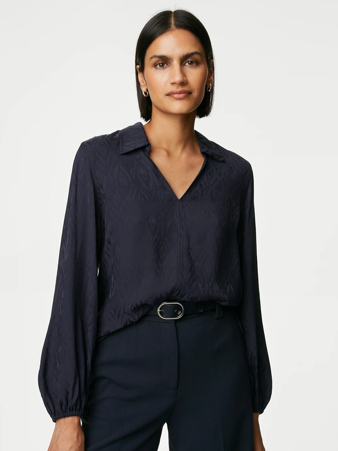 

Marks & Spencer Self Design Long Sleeves Shirt Style Dress, Navy blue